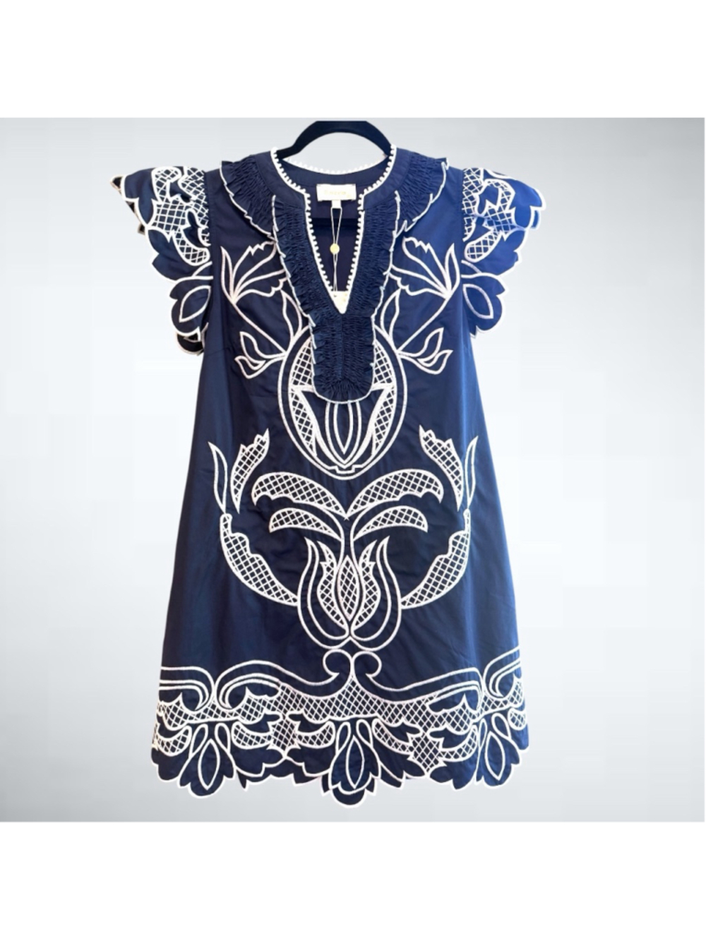 Entro Helen Embroidered Dress in Navy Size S